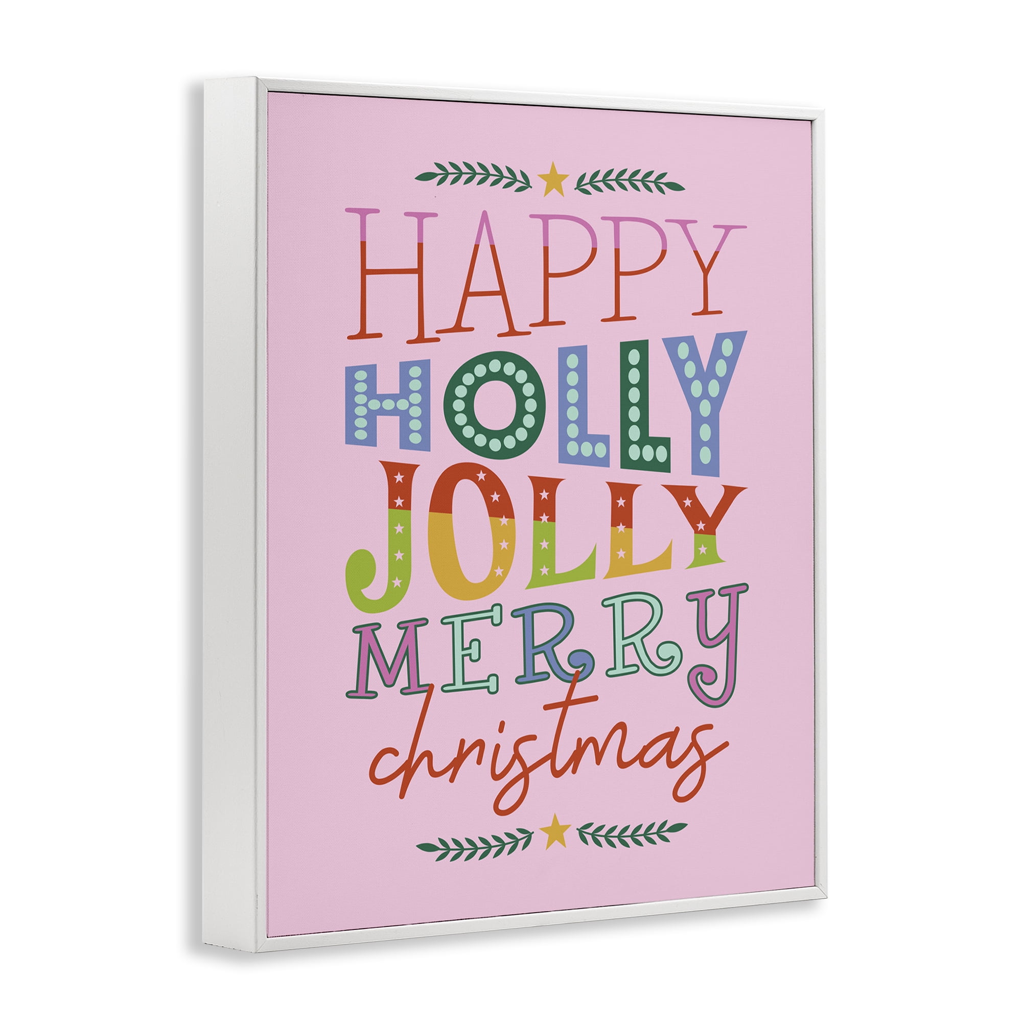 Stupell Industries Happy Holly Jolly Xmas Holiday Painting White Framed Art Prints Wall Art, 16 x 20