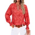 thumbnail image 1 of Blusa MASCOMODA de chifón floral con cuello en V y manga larga para mujer, 1 of 6