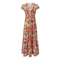 thumbnail image 4 of Mommy and Me Dresses Grapefruit Print Ruffle Sleeve V-Neck Family Matching Dress Outfits, 4 of 10