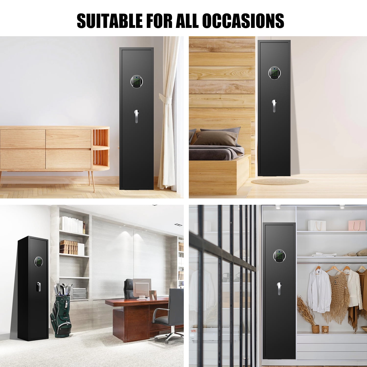 57.09" Biometric Fingerprint Gun Safe, Quick Access 5-8 Gun Cabinet for Gun and Pistols with LCD Screen Keypad, Mute Function and Dual Alarm System