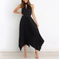 thumbnail image 5 of ClodeEU Women's Halter Neck Fitted Waist Maxi Dress ,Sleeveless Solid Color Pleated Casual Long Dress Black,Womens Plus S, 5 of 6