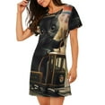 thumbnail image 2 of Pofeuu Adorable Kitten On Mini Train Print Women's Loose Fit Short Sleeve Nightgown, Comfortable Sleep Dress for Women, Casual Lounge Sleepwear, Soft Cotton Sleep Dress, 2 of 6