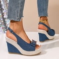thumbnail image 4 of Womens Casual Wedge Sandals Platform Shoes Classic Retro Sandals Bohemian Wedge Heels Blue Size 8.5, 4 of 7