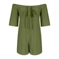 thumbnail image 6 of Xixinqiwan Women's Off Shoulder Rompers Short Sleeve Elastic Shoulder One-piece Shorts Loose Fit Dressy Jumpsuit, 6 of 8