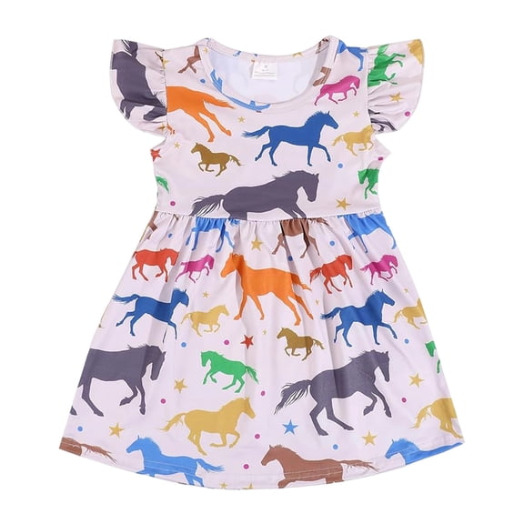 xfsWaSs Toddler Girls Dresses Ruffle Sleeve Casual Dress Cartoon Printed Summer Sundress Little Kids Lightweight Beach Dress 2-3 Years