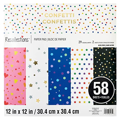 58 Sheets 12" x 12" Confetti Paper Pad by Recollections - Acid Free Paper for Scrapbooks - Invitations - Greeting Cards - and Arts & Crafts - 1 Pack