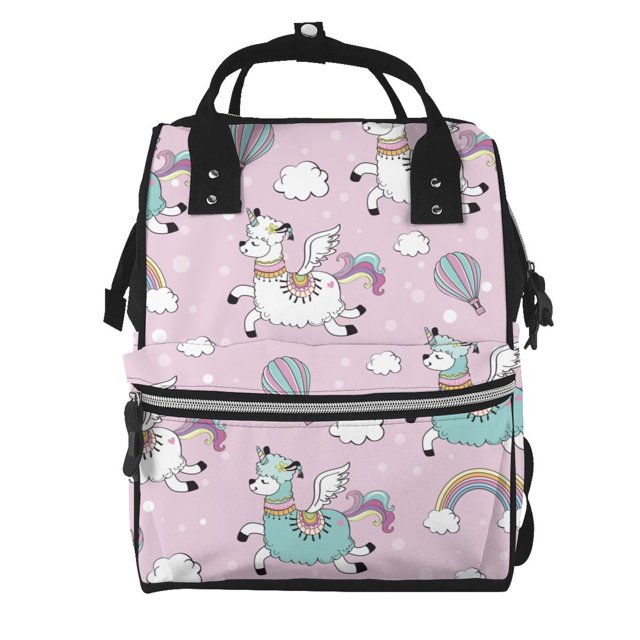 Fotbe Llama Unicorn and Rainbow Mochila Maternidad - Lona de Sarga Impermeable, Mochila de Pañales de Gran Capacidad con Múltiples Bolsillos y Correas Ajustables