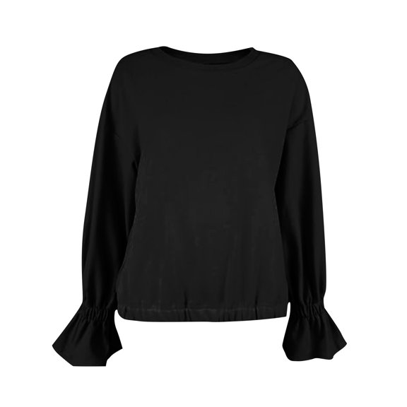Hurxie Women's Casual Crew Neck Sweatshirt Long Sleeve Ruched Solid Loose Fitting Pullover Tops