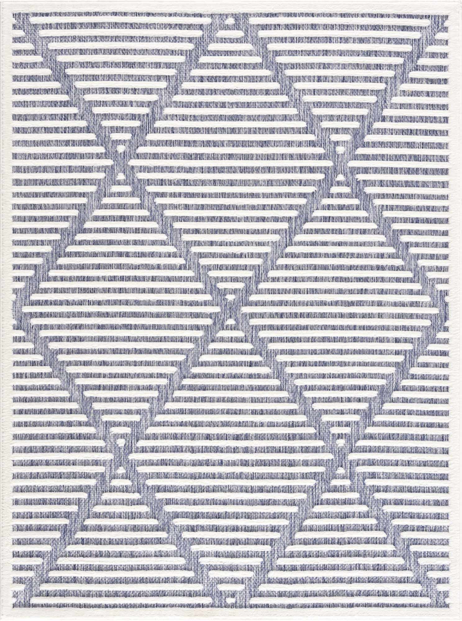 Hauteloom Anah Moroccan Geometric Area Rug - Outdoor Safe - Striped Diamond Performance Carpet for Porch, Patio, Living Room - High Traffic Rug - Blue and White - 7'10" x 10' (8x10 Area Rug)