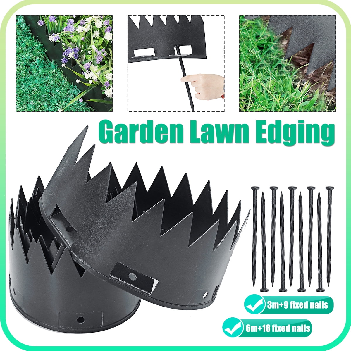 9.8FT Landscape Fence Garden Board Lawn Edging Stakes+10 Plastic Edging Nails 