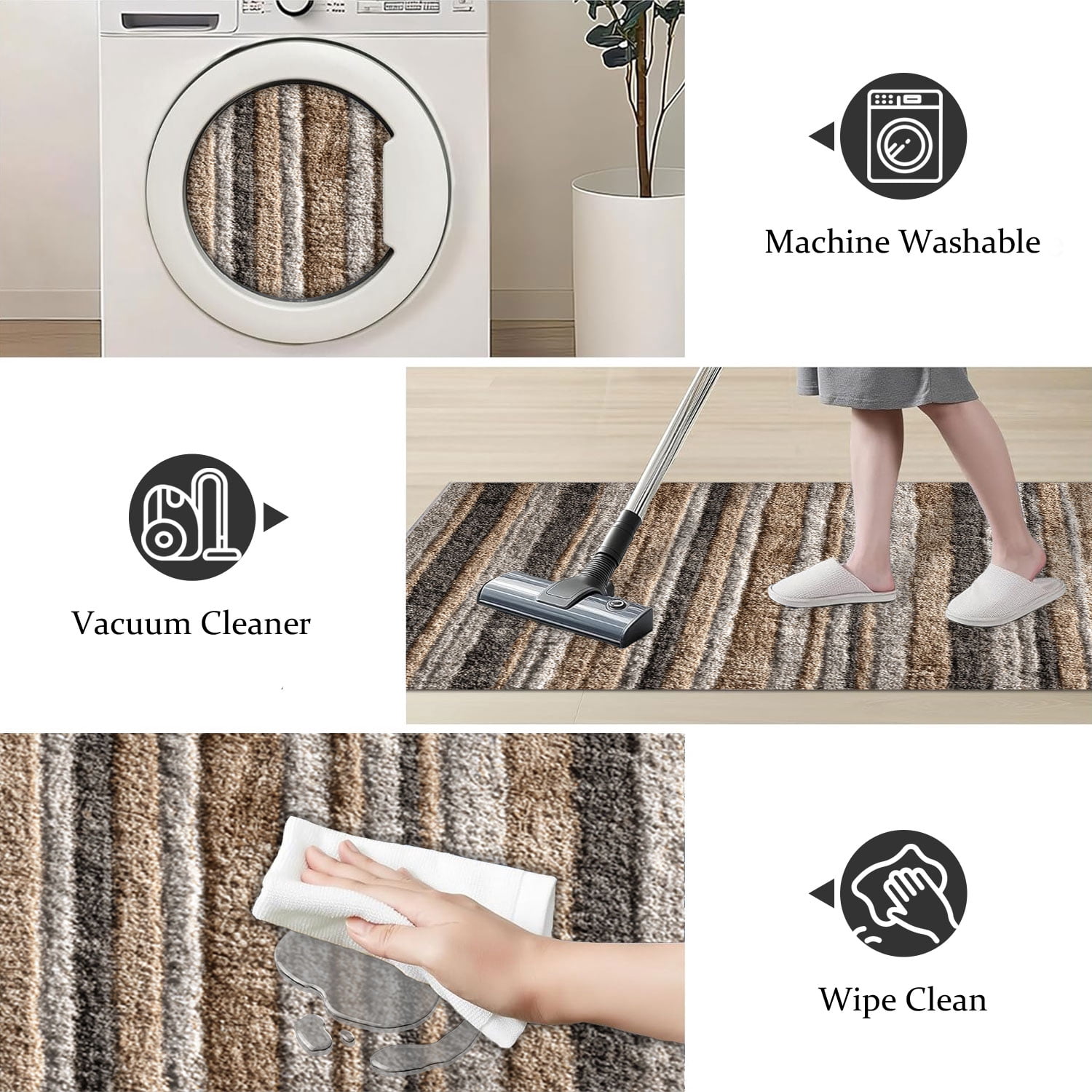 3 Piece Kitchen Rug Set, Non-Slip And Washable, Abstract Pattern Kitchen Hallway Rug, Soft And Comfortable, Suitable For Sinks, Floors, Entrances, Hallways and Bathrooms