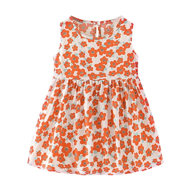 Vestido Para Niñas Ropa Para Bebés Ropa De Verano Para Niños Pequeños Vestido Sin Mangas Estampado Gráfico Ropa Para Niños Naranja Odeerbi LM103-2164