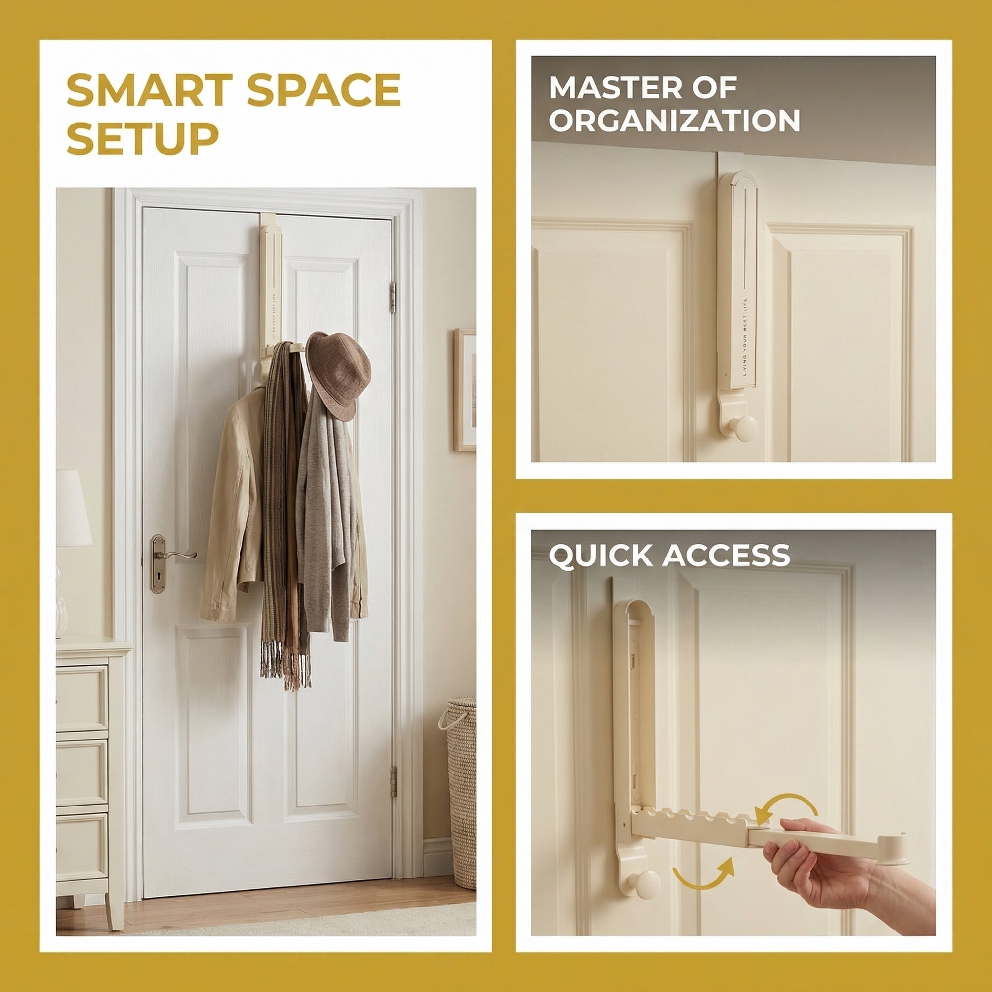 Unique Bargains Coat Rack Door Mount Plastic Hook for Entryway White 13.4"x10.6"x1.2"