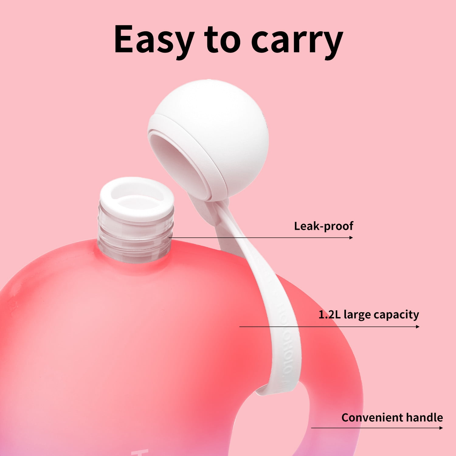 HOLOHOLO Large Capacity Water Jug Leak-Proof Design with Straw and Adjustable Strap Perfect for Gym Hiking and Commuting 41oz Sunset Pink