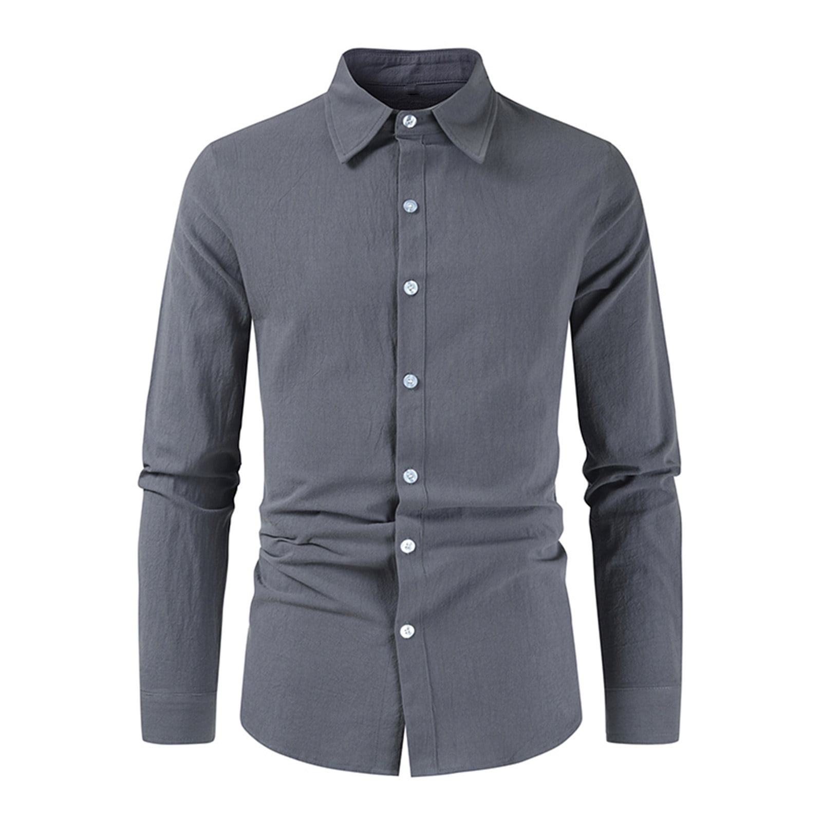 Men's Cotton Linen Shirt Solid Band Collar Long Sleeve Button Down Blouse  Summer Lightweight Casual Beach Holiday Tops 