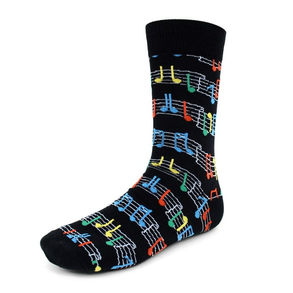 Urban-Peacock Men's Novelty Fun Crew Socks - Music Sheet - Black with Color Notes