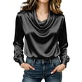 thumbnail image 3 of Asxite Plus Size Womens Tops Solid Relaxed Cowl Neck Long Sleeve Trendy Fall Casual Tees, 3 of 7