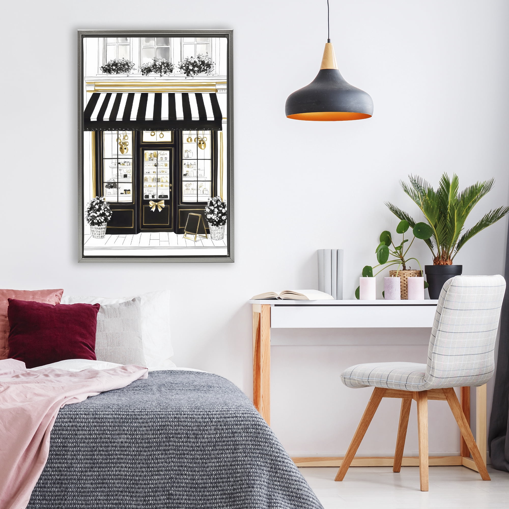 Stupell Industries Paris Storefront Window Display Gray Framed Floater Canvas Wall Art, design by Petal Prints Design