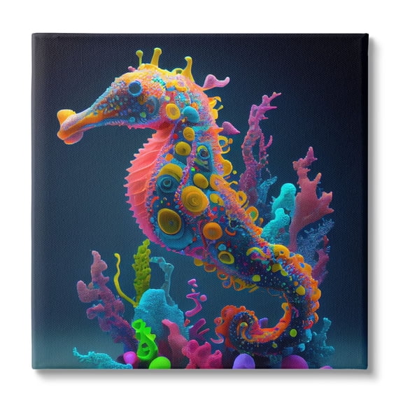 Stupell Industries Abstract Seahorse Vivid Hues Coastal Painting Gallery Wrapped Canvas Print Wall Art