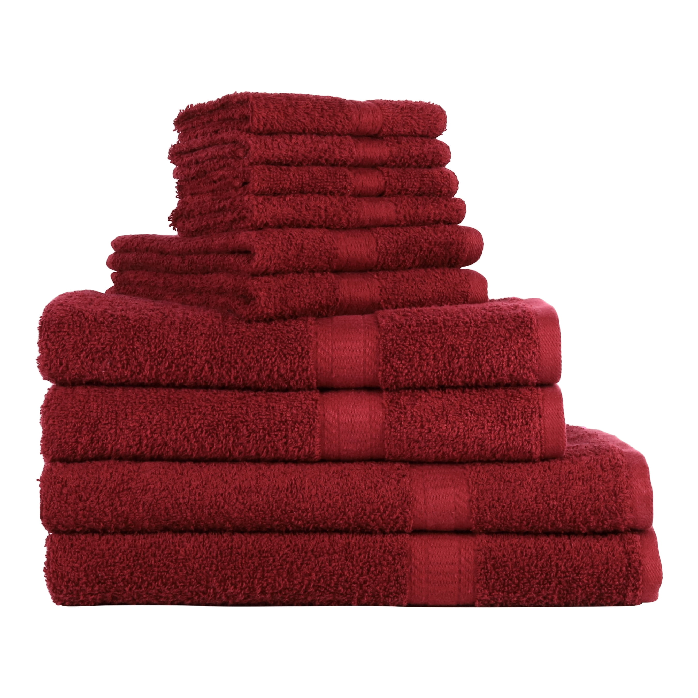 Mainstays Solid 10-Piece Towel Set, Merlot