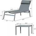 thumbnail image 2 of DUOSONG Patio Chaise Lounge Set, 3 Pieces Adjustable Backrest Pool Lounge Chairs Steel Textilene Sunbathing Recliner With Headrest (Grey,2 Lounge Chair+1 Table) Grey Steel Garden & Outdoor Outdoor &, 2 of 5