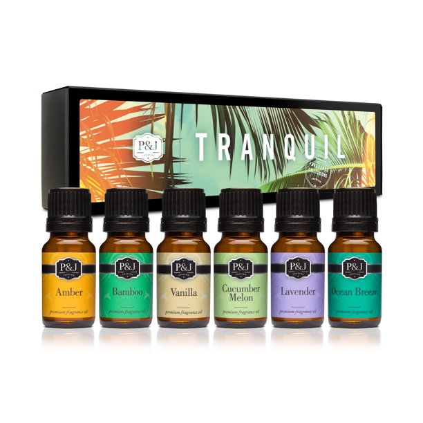 Tranquil Set of 6 Fragrance Oils Premium Grade Scented Oil 10ml Vanilla, Cucumber Melon
