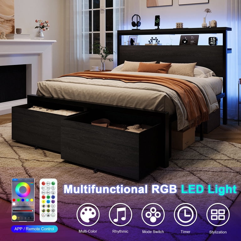 Amolife Queen Storage Bed with LED Charging Station photo 6