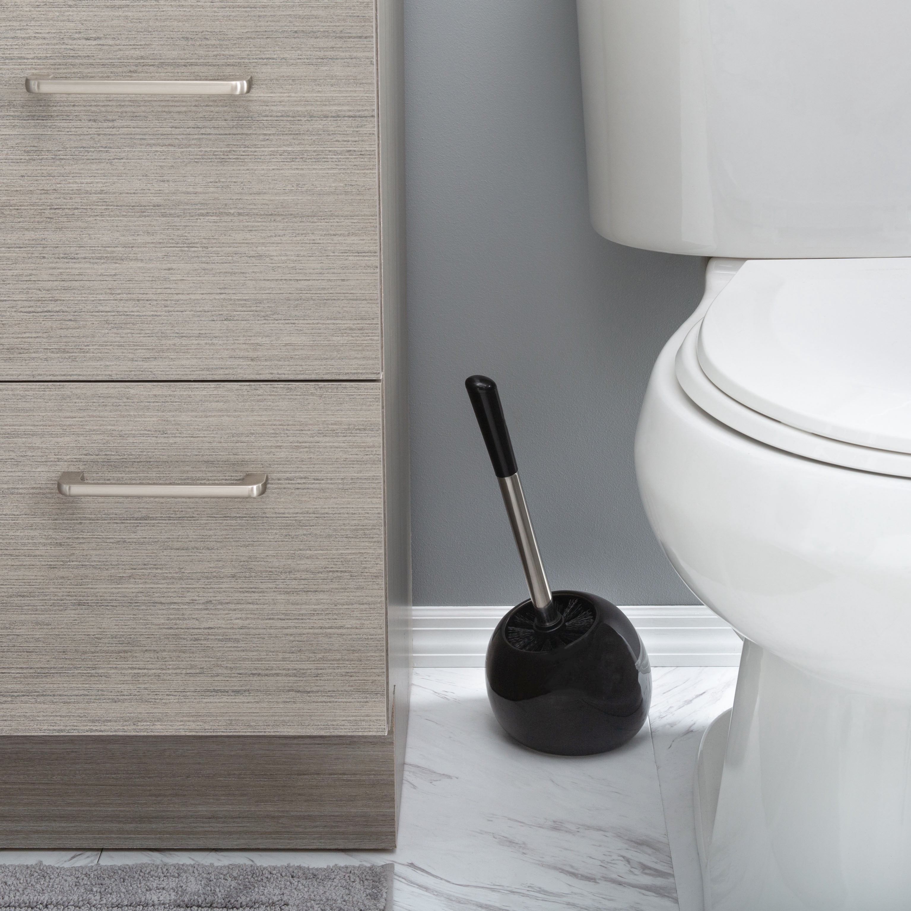 Bath Bliss 2 Pack Ceramic Dome Toilet Brush & Holder in Black