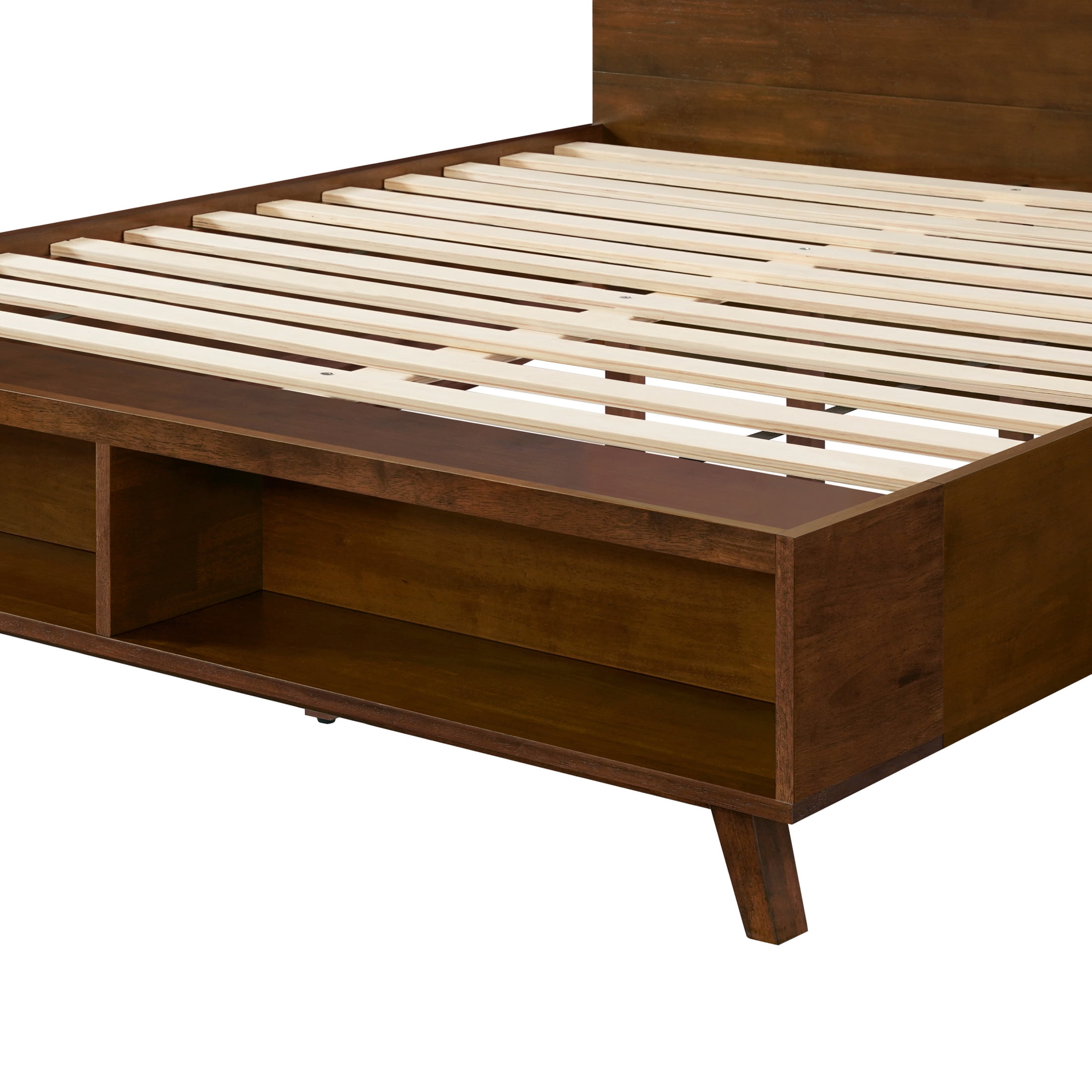 Christopher Knight Home Solid Wood Platform Bed Frame with Footboard Storage Space, Queen, Walnut