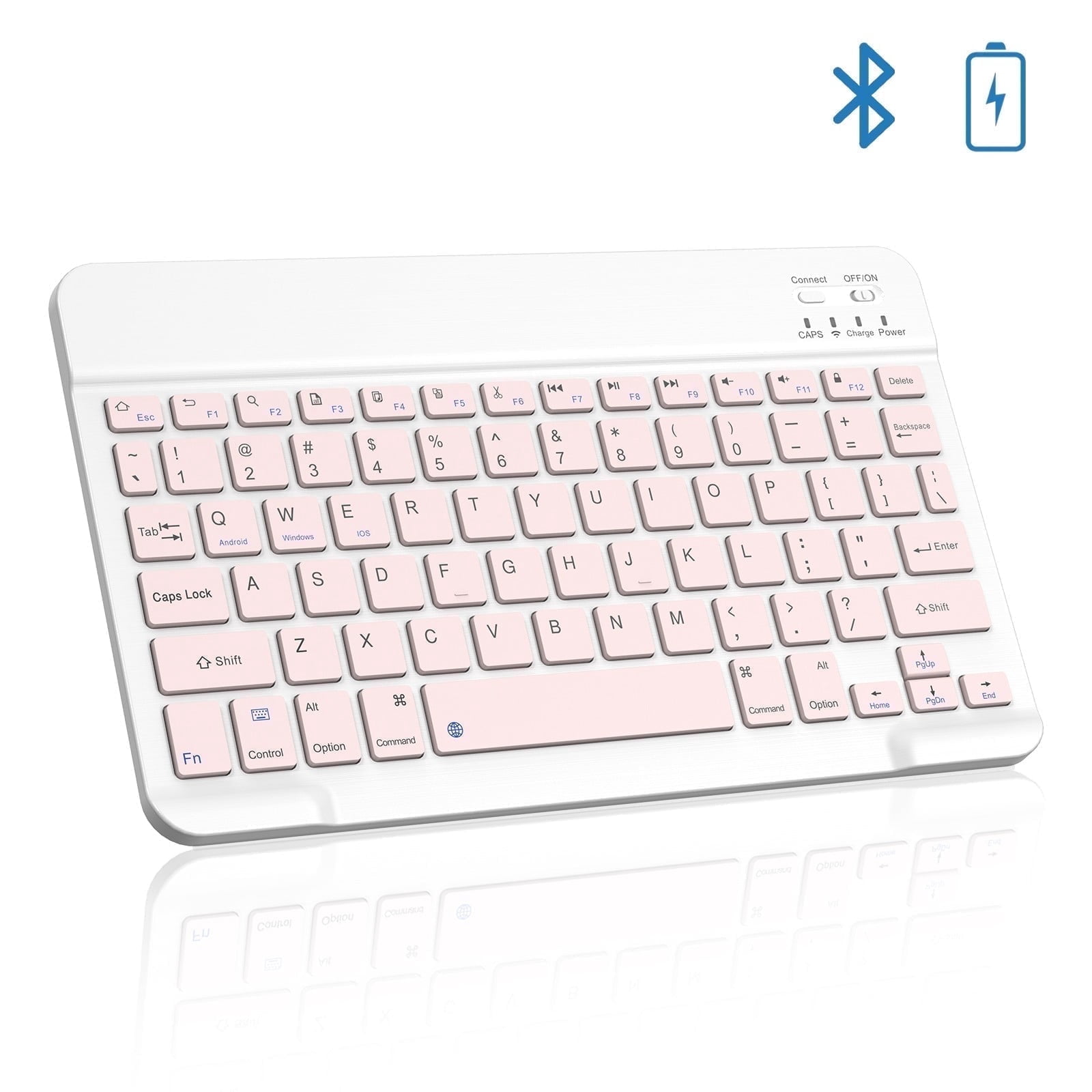 Cimetech Bluetooth Keyboard, Ultra-Slim Wireless Keyboard Quiet Portable Design with Built-in Rechargeable Battery, Fast Charging for iPad, iPhone, MacBook, Tablet, IOS, Android 3.0 and Above OS Pink
