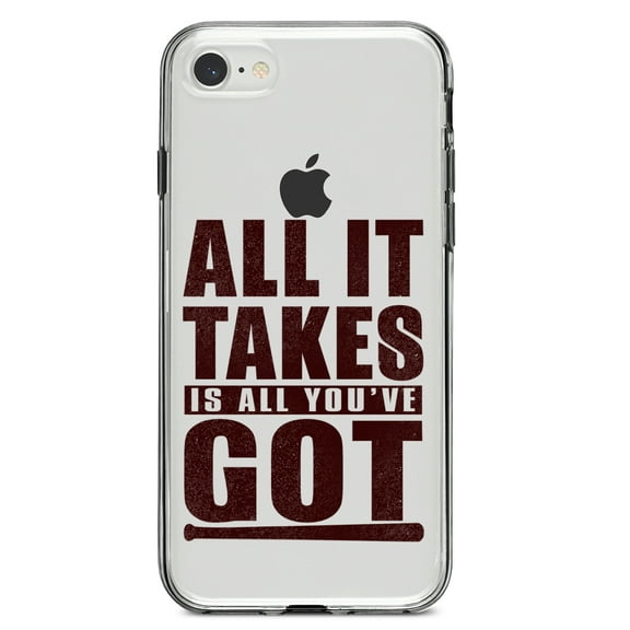 DistinctInk Clear Shockproof Hybrid Case for iPhone 7 8 SE (2020 Model) 4.7" Screen TPU Bumper Acrylic Back Tempered Glass Screen Protector - All It Takes Is All You've Got Baseball