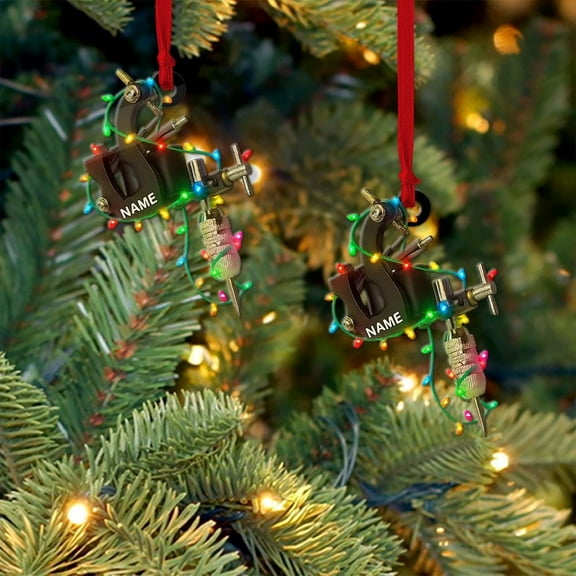 Personalized Tattoo Machine Acrylic Christmas Ornament 2025 Custom Name Tattoo Artist Holiday Tree Decor, Studio/Ink Lover Keepsake