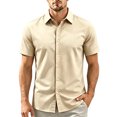 thumbnail image 4 of Boyscolos Mens Slim Fit Shirt Short Sleeve Button Down Dress Shirt Stretch Business Casual Summer Office Wear Beige 3XL, 4 of 4