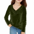 thumbnail image 6 of Tdoqot Girls Velvet T-Shirts- Long Sleeve Dressy Casual Soft V-Neck Party Tops Green Size 6, 6 of 6