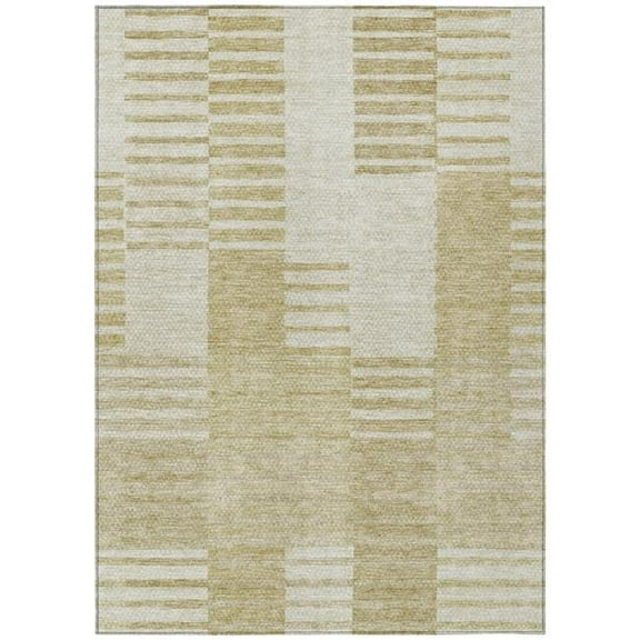 HomeRoots 581636 5 x 8 ft. Striped Washable Indoor & Outdoor Rectangle Area Rug, Beige & Ivory