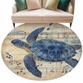 thumbnail image 2 of Blue Sea Turtle Large Round Rug 8 FT, Non Slip Living Room Area Carpet, Vintage Coastal Sheet Music Washable Soft Circle Rug Non-Shedding Floor Carpet for Bedroom Office Dining Room, 2 of 9