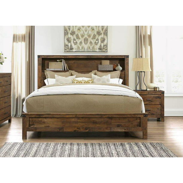 Rustic Oak Finish King Size Bedroom Set, Rustic King Bed