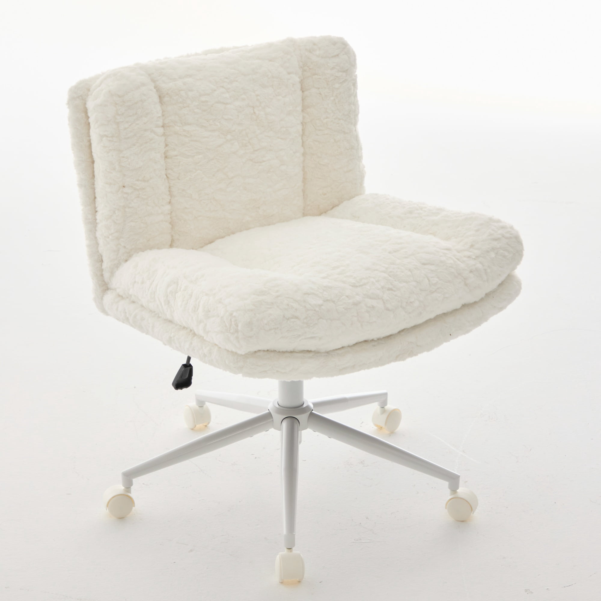 26.4 inch Wider Seat Office Chair, Artificial Rabbit Hair Home Chair with Metal Base, Adjustable Desk Chair Swivel Office Chair, Vanity Chair (Cream)