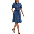 thumbnail image 4 of INSPIRE CHIC Women's Denim Dress Button Down Short Sleeve Belted Casual Jean Shirt Dresses M Blue, 4 of 6