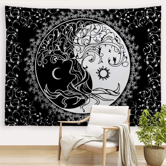 Tree of Life Tapestry Hippie Black and White Tapestry Wall Hanging Aesthetic Yin Yang Tapestries Wall Art Home Decor for Bedroom Living Room Dorm
