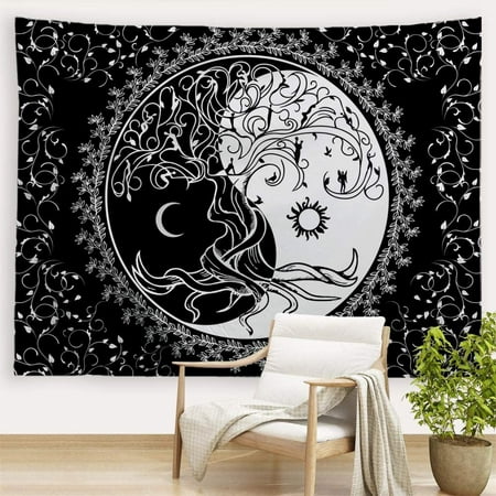 Trippy Sun And Moon Tapestries Bohemian Hippie Black And White Tapestry Psychedelic Yin Yang Wall Art