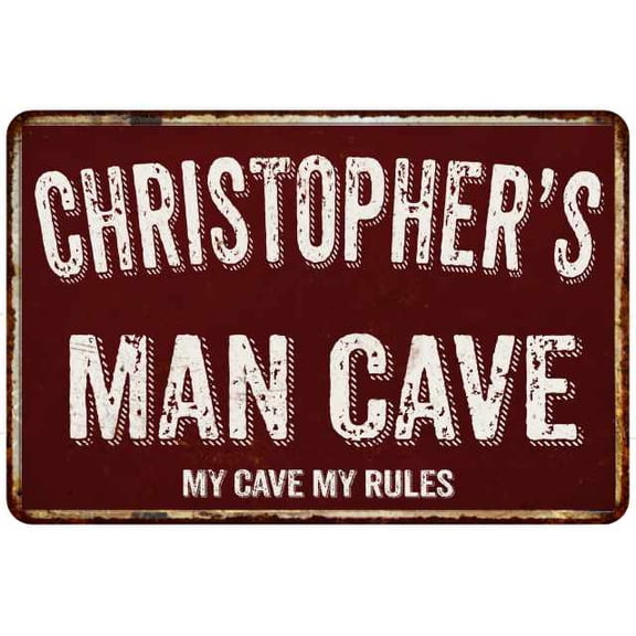 CHRISTOPHER'S Man Cave Red Grunge Sign Metal 8x12 208120003499
