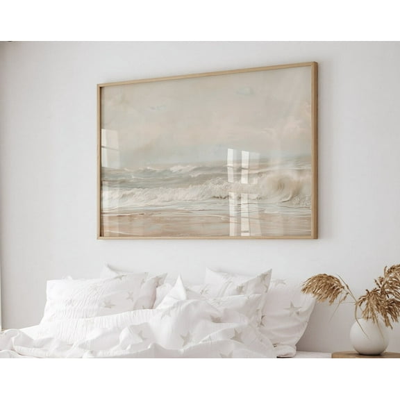 Classic Coastal Art, Ocean Oil Painting Landscape, Neutral Beach Print, Classic Beach Painting, Beach House Wall Art, Coastal Wall Poster, Wall Art, Modern Wall Decor, 8x12 UNFRAMED