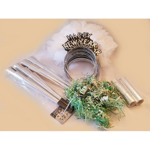 12 person New Years Eve LADIES party kit feather tiaras blowers horns
