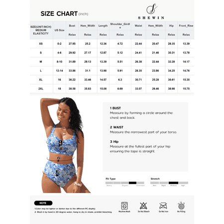 SHEWIN Womens Swimsuits U-Wire Cutout 2 Piece Bikini Set High Waisted Floral Print Summer Beach Swim Bathing Suits