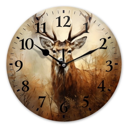 Battery Operated Analog Wall Clocks Non-Ticking Silent Modern Clock Decorative for Home,Office-Oil Painting Of Deer In The Forest With Style Of Oil Painting(10inch)