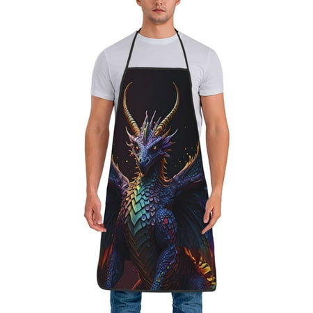 

Gaeub Rainbow Wings Majestic Dragon Print Apron for Men and Women Waterproof Apron for Cooking Dishwashing Lab Butcher Dog Grooming