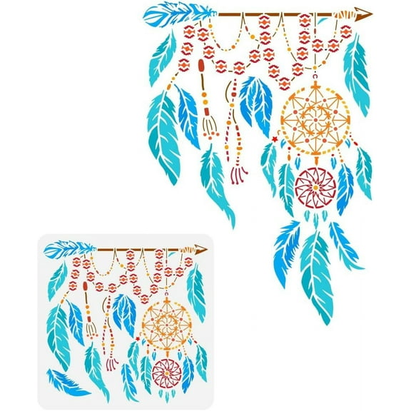 Dream Catcher Painting Stencil 11.8x11.8 inch Reusable Dreamcatcher Pattern Drawing Template Arrow Feather Decoration Stencil