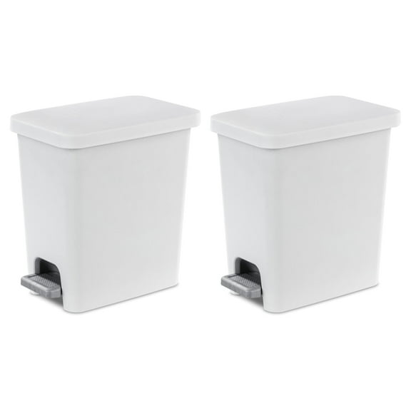 Sterilite 2.7 Gal Rectangular Step On Trash Bin Wastebasket, White (2 Pack)