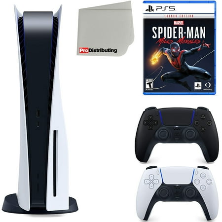 Sony Playstation 5 Disc Version (Sony PS5 Disc) with Midnight Black Extra Controller, Marvel’s Spider-Man: Miles Morales Launch Edition and Microfiber Cleaning Cloth Bundle